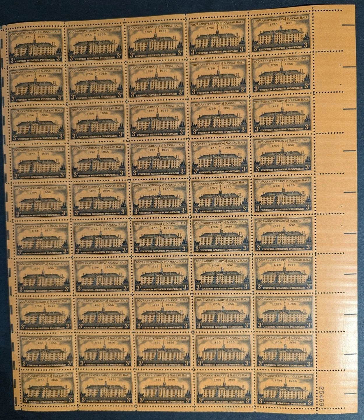 1956 USA 3c Nassau Hall Sheet -Scott 1083 -MNH, Undisturbed OG - No Sig Flaws