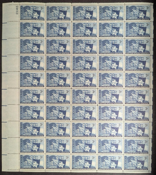 1945 USA Texas Statehood 3c Sheet -Scott 938 -MNH, Undisturbed OG -No Sig Flaws