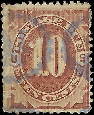 VEGAS - 1879 Postage Due 10c - Scott J5 - Vert Crease Left - Fancy Cancel