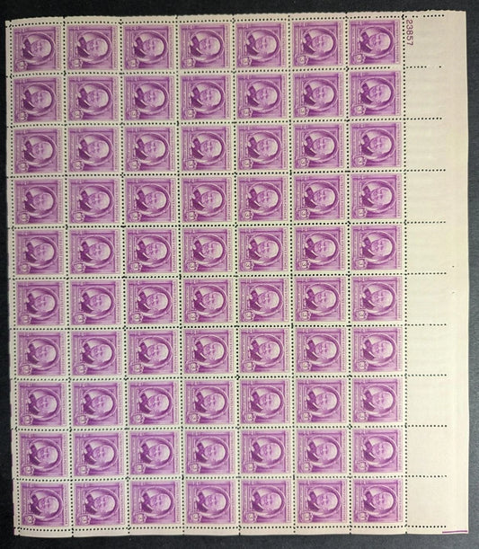 1948 USA William White 3c Sheet -Scott 960 -MNH, Undisturbed OG - No Sig Flaws