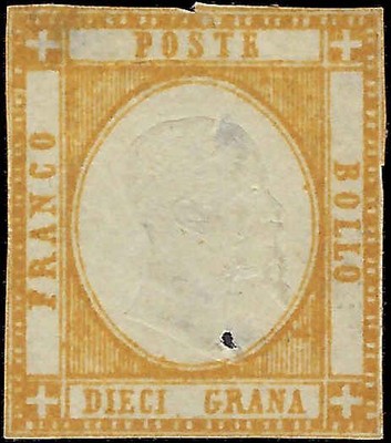 1861 Two Sicilies, Italy 10g Stamp - Scott 25 - Pin Hole & Corner Thin -Cat= $100!