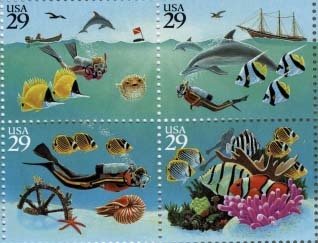 1994 Wonders of the Sea Block of 4 29c Postage Stamps, Sc #2863-2866, MNH, OG