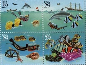 1994 Wonders of the Sea Block of 4 29c Postage Stamps, Sc #2863-2866, MNH, OG
