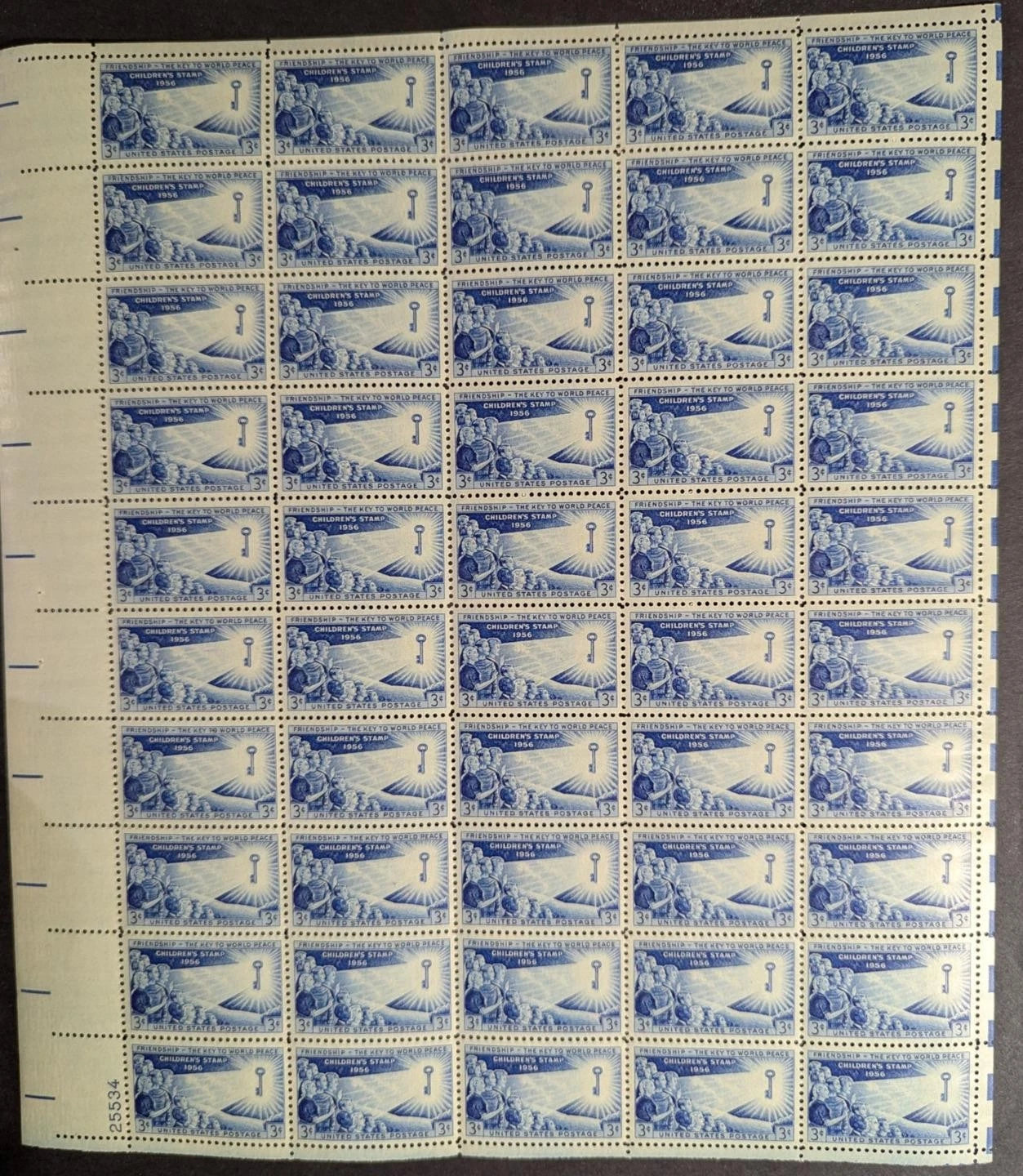 1956 USA 3c Children Sheet -Scott 1085 -MNH, Undisturbed OG - No Sig Flaws