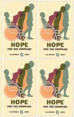 Hope for the Cripple Block of 4 6c Postage Stamps, Scott 1385, MNH, OG