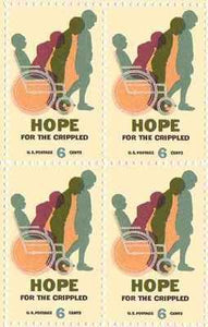 Hope for the Cripple Block of 4 6c Postage Stamps, Sc# 1385, MNH, OG