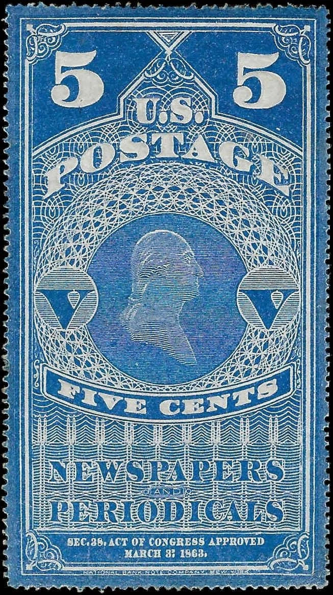 1865 USA - Scott PR1 - Newspaper Periodical Stamp - ~XF! - Regummed - READ