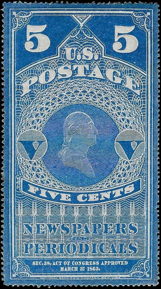 1865 USA - Scott PR1 - Newspaper Periodical Stamp - ~XF! - Regummed - READ