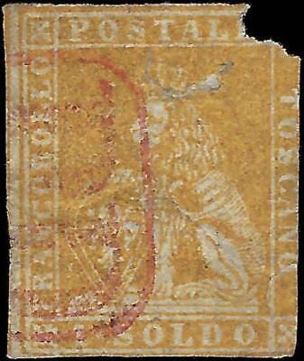 VEGAS - 1857-59 Tuscany Italy 1 Soldo Stamp - Scott 11 - Cat= $6250! - FV581