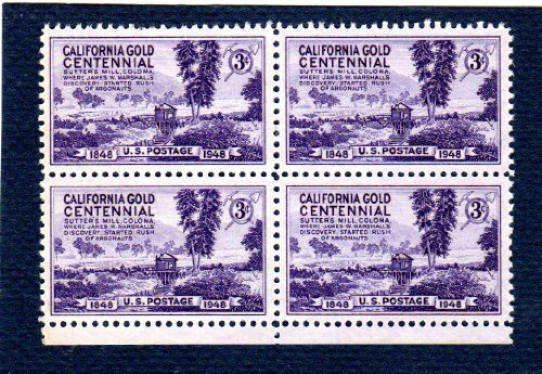 1948 California Gold Centennial Block of 4 3c Postage Stamps, Scott954, MNH, OG