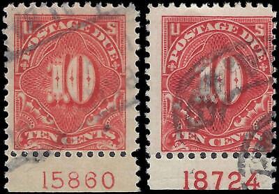 VEGAS - 1917 Postage Due 10c - Scott J65 - 2 Color Variations with Plate Numbers