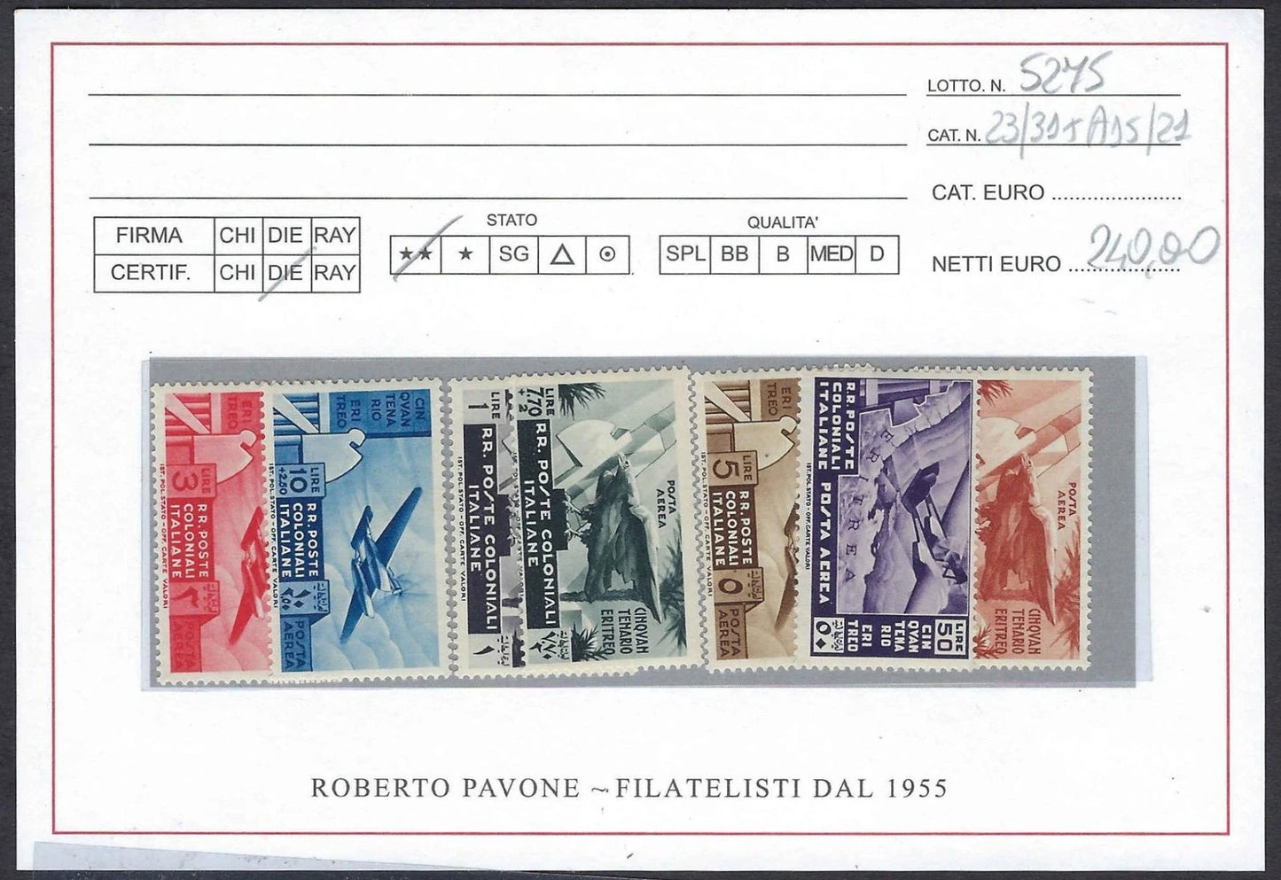 1933 Italian Colonies Eritrea C13-19 MNH Airmail Set