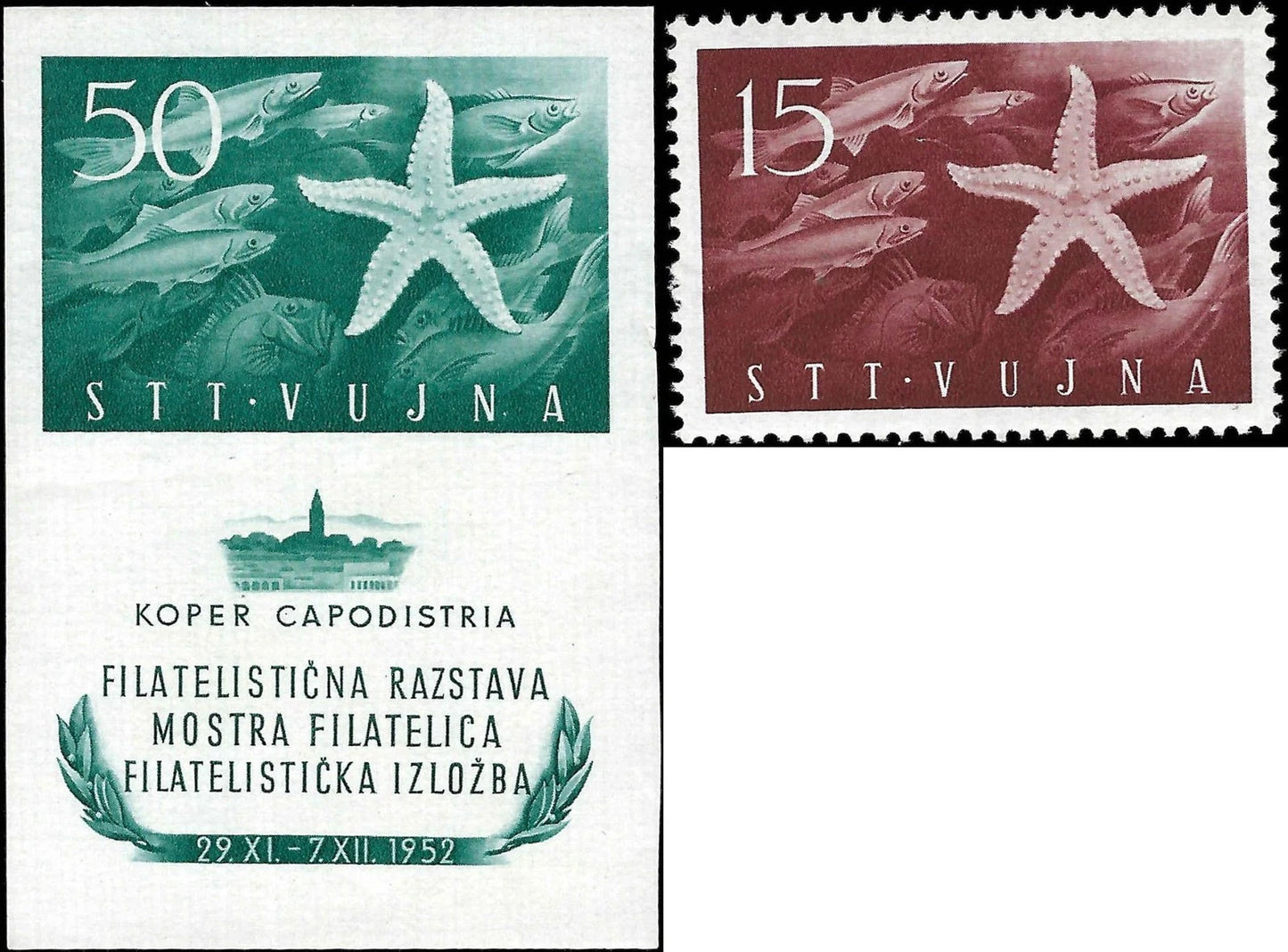 1952 Yugoslavia-Trieste Scott 65, 65a Full Set - MNH - Slight "Ding" on Sheet