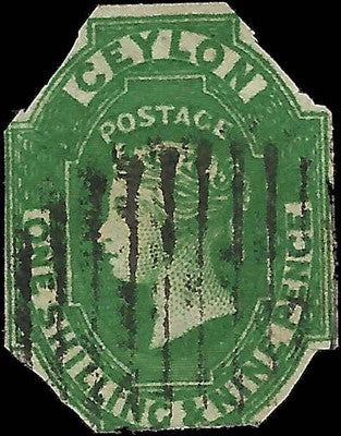 c1859 Ceylon 1s, 9p Imperf Used - Single Star WM (See Pic) -Scott 12 -Cat= $925!