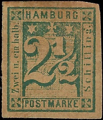 c1864 Hamburg 2 1/2s - Scott 12 - MH - Small Thins
