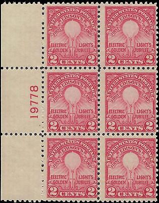 VEGAS - 1929 Edison - Scott 654 Plate Block of 6 - Mint - No Gum - Light Crease