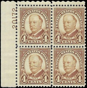 c1930 - Sc# 685 President Taft Plate Block of 4 - MH OG