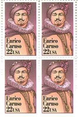 1987 Enrico Caruso Block of 4 22c Postage Stamps, Scott2250, MNH, OG