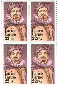 1987 Enrico Caruso Block of 4 22c Postage Stamps, Sc#2250, MNH, OG