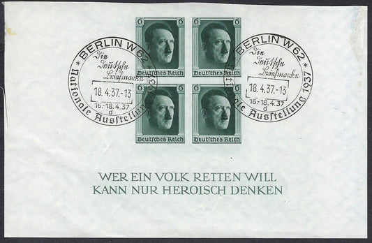 1937 Germany Souvenir Sheet - Sc# B104- Canceled Part Gum -Light Crease