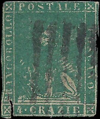 VEGAS - 1857-59 Tuscany Italy 4 Crazie Stamp -Scott 14 - Cat $175 - FV222