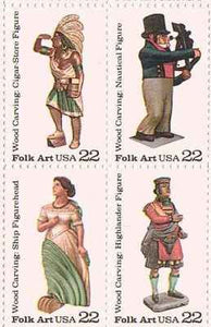 1986 Folk Art Block of 4 22c Postage Stamps, Sc#2240-2243, MNH, OG