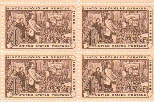 1958 Lincoln - Douglas Debates of 4 4c Postage Stamps, Scott1115, MNH, OH