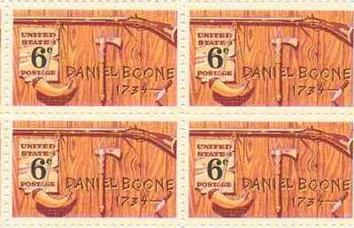1968 Daniel Boone Block of 4 6c Postage Stamps, Scott 1357, MNH, OG