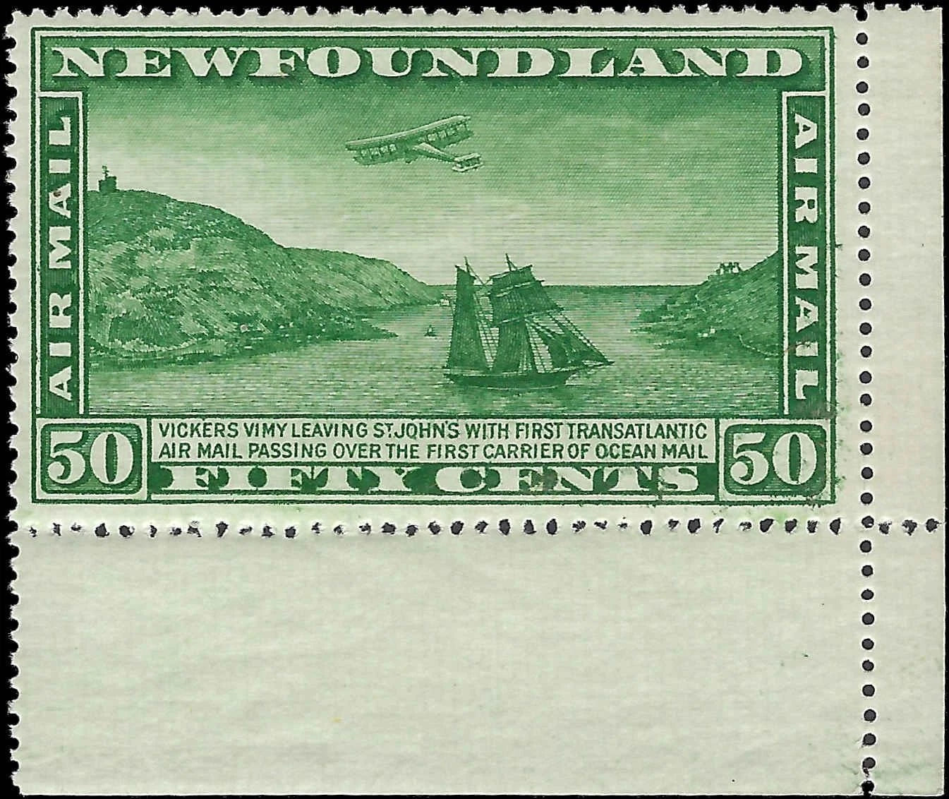 c1931 - Newfoundland, Canada - Scott # C7, MNH, Undisturbed OG with Margins