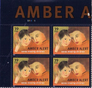 2006 Amber Alert Plate Block of 4 39c Postage Stamps,Sc#4031, MNH, OG