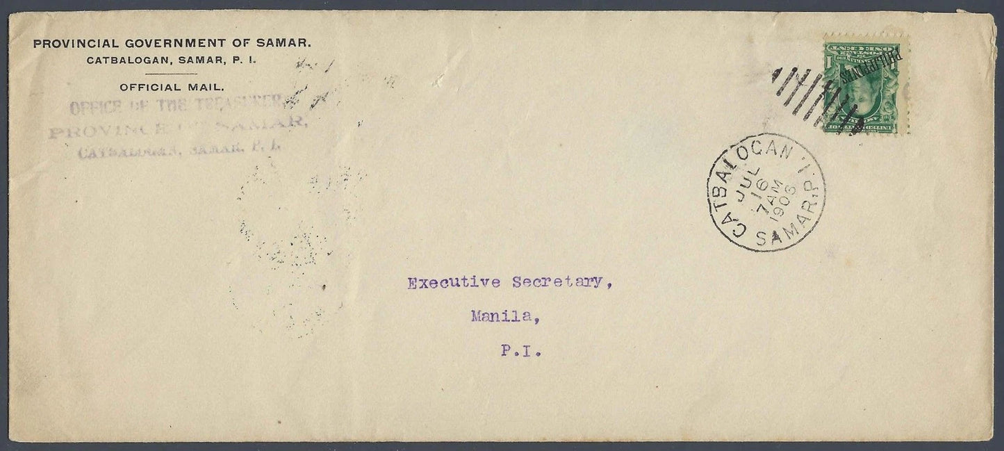 1906 Philippines Official Cover Catbalogan Samar Provincial Government Harmer