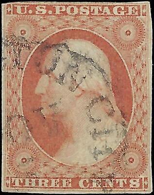 VEGAS - 1851-57 Washington 3c - Scott 10A Used - Orange Red - Excellent!
