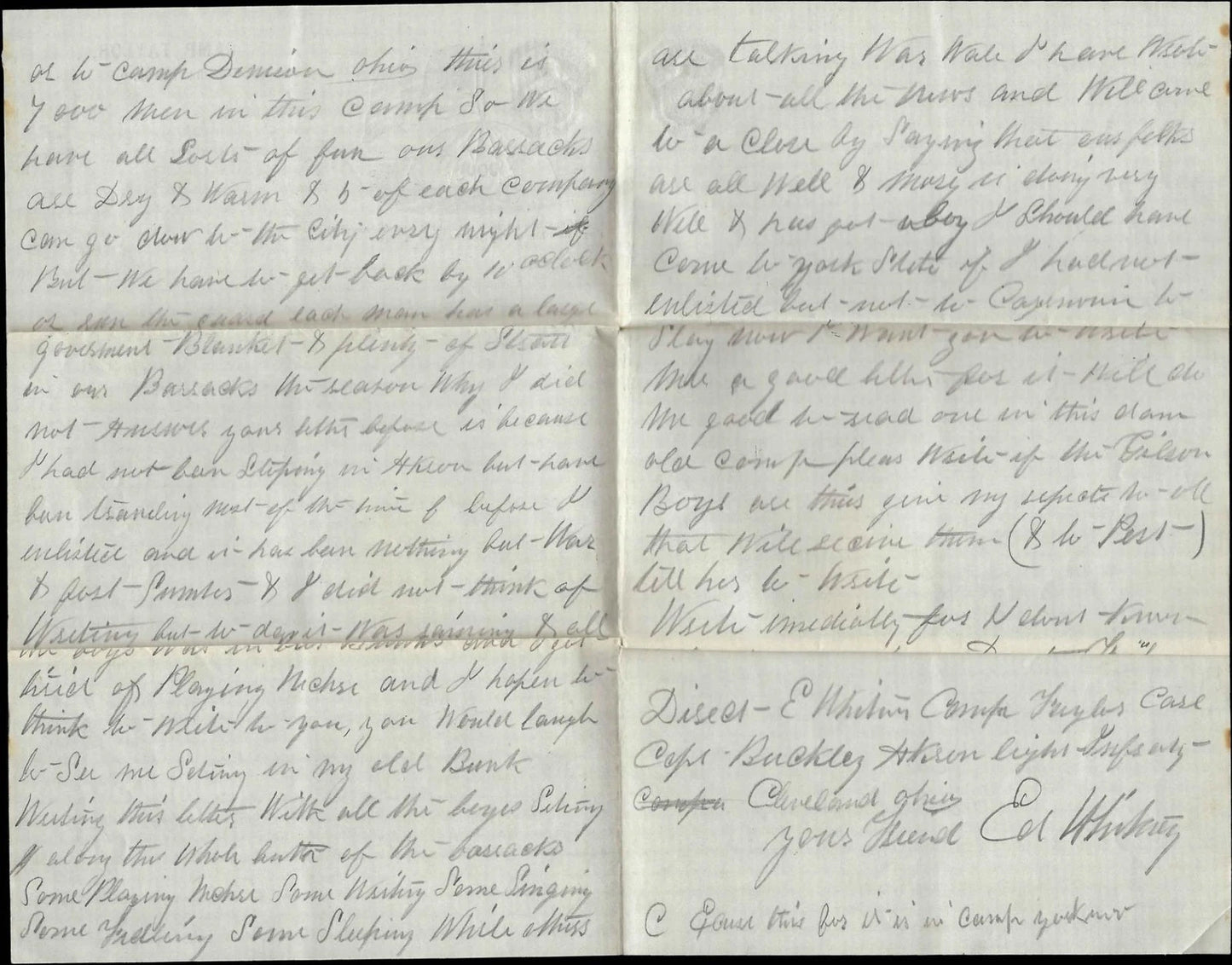 5-12-1861 Civil War Letter From Earliest Days of Camp Taylor, Cleveland - Rare!