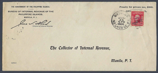 1905 Philippines OB Official Cover Bacolod Bureau Internal Revenue HR Harmer