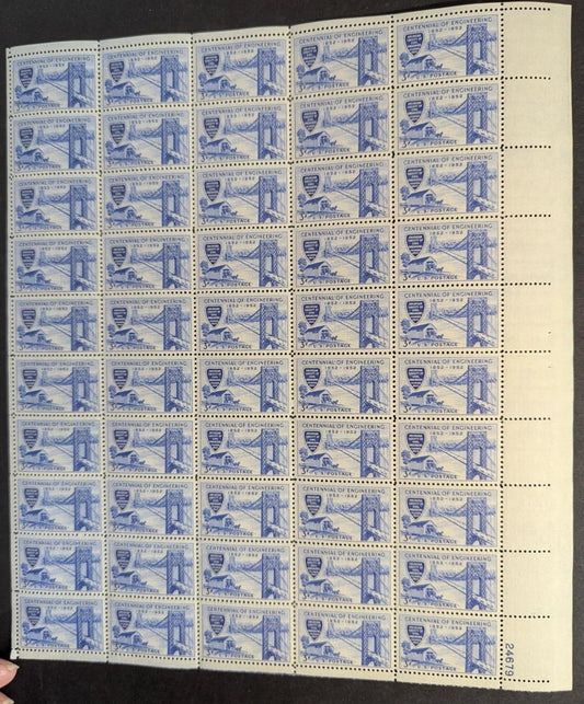 1952 USA Engineering 3c Sheet -Scott 1012 -MNH, Undisturbed OG - No Sig Flaws