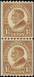 VEGAS - 1923 USA Harding Coil Joint Line Pair - Scott 605 - MH, OG - Fresh!