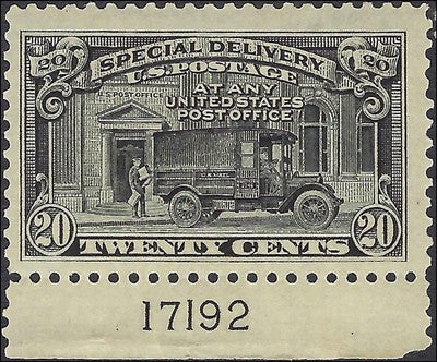 1925 20c Special Delivery Stamp - Scott E14 - MNH with Plate Number