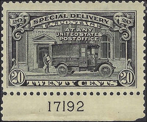 1925 20c Special Delivery Stamp - Sc# E14 - MNH with Plate Number