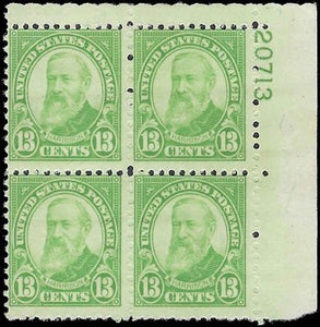 c1931 - Sc# 692 President Hayes Plate Block of 4 - MH, OG