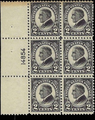 c1923 - Scott 610 President Harding 2c Plate Block of 6 - MH, OG - READ