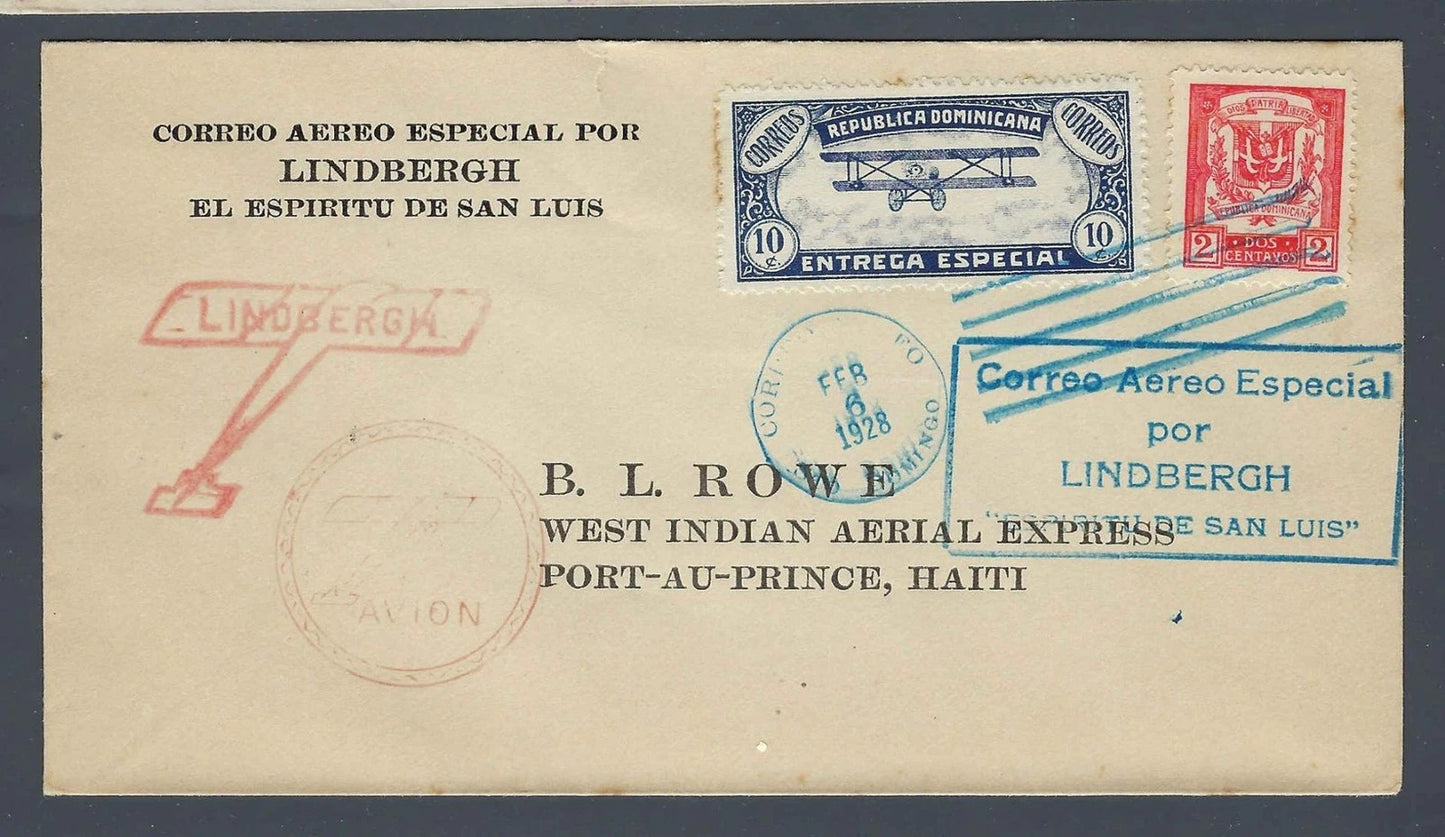 1928 Lindbergh Good Will Tour Cover Santo Domingo to Port au Prince Haiti Rowe b