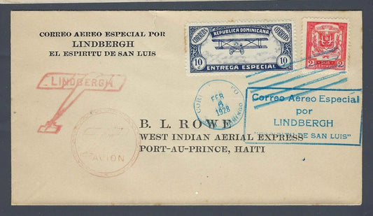 1928 Lindbergh Good Will Tour Cover Santo Domingo to Port au Prince Haiti Rowe b