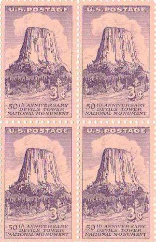 1956 Devils Tower Block of 4 3c Postage Stamps, Scott 1084, MNH, OG