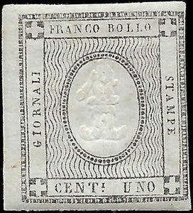 1861 Sardinia Newspaper 1c Stamp - 3 Margins! - Sc# P1 - FV640