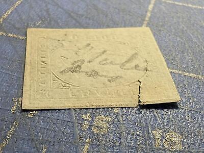 VEGAS - 1854 Sardinia Italy 5c Stamp -Scott 7 - Used With Tear - See Images