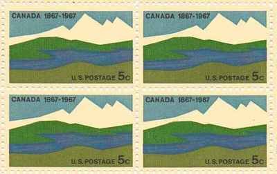1967 Canada Block of 4 5c Postage Stamps, Scott1324, MNH, OG
