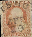 c1851 3c USA Imperf Washington - Sc# 10A - Type 2 - Used - Tear, Thin -Read