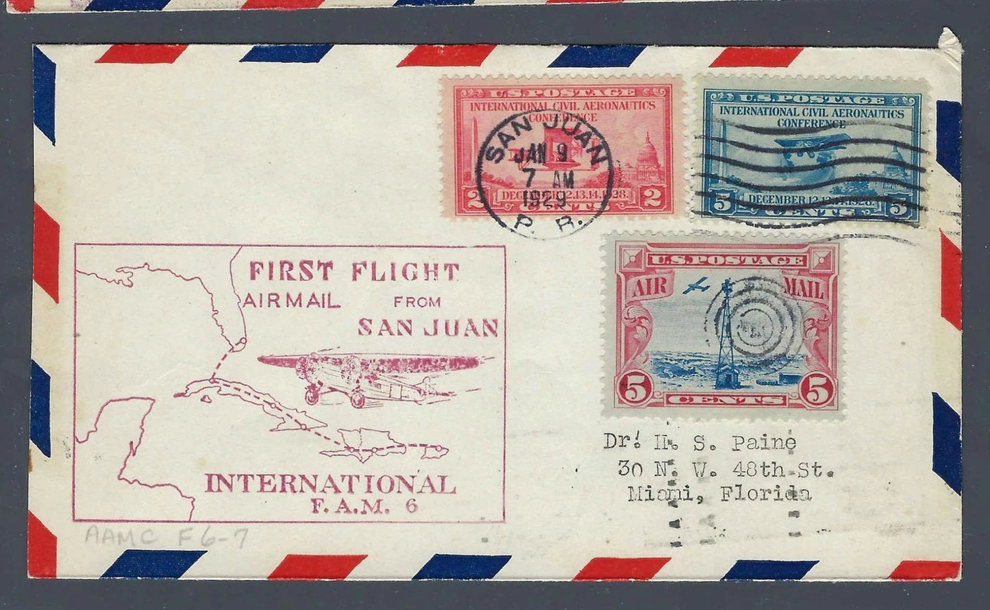 1929 FAM 6 Inaugural First Flight Cover San Juan Puerto Rico to Miami Florida