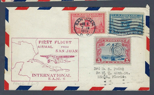 1929 FAM 6 Inaugural First Flight Cover San Juan Puerto Rico to Miami Florida