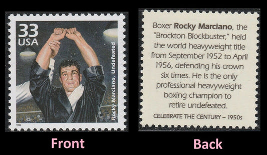 1999 Celebrate the 50s Rocky Marciano Single 33c Postage Stamp, Scott3187k, MNH,OG